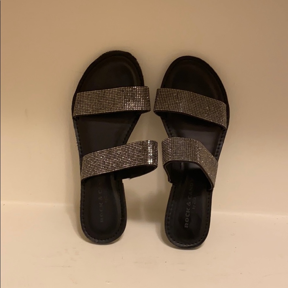 Black Rhinestone 2 strap sandal